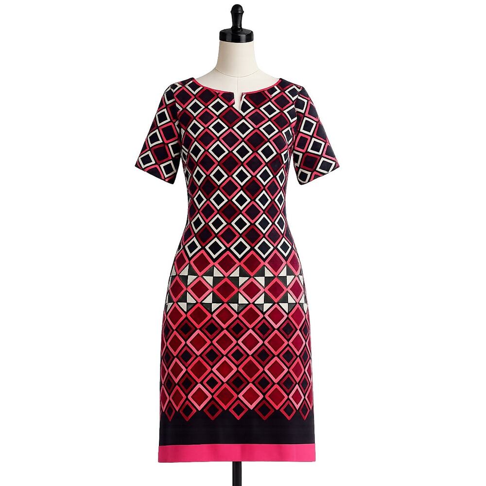 Eliza J Geometric Print Stretch Sheath Dress – Black/Pink - Size 4